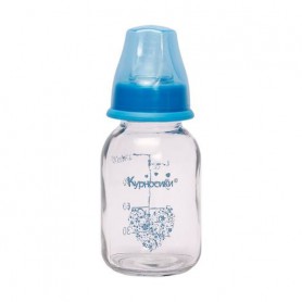 Бутылочка для кормления Курносики стеклянная, с силиконовой соской, с рождения, голубая, 130 мл (7010)