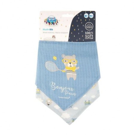 Слюнявчик Canpol Babies Bonjour Paris муслиновый, голубой, с рождения, 2 шт (26/900_blu)