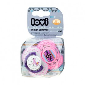 Пустышка LOVI Indian Summer силиконовая, динамическая, розовая, от 6 месяцев до 1.5 года, 2 шт (22/857girl)