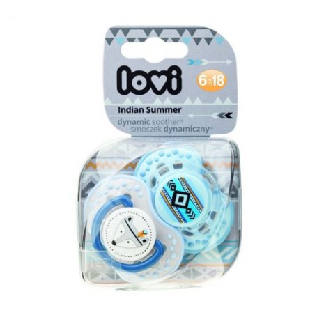 Пустышка LOVI Indian Summer силиконовая, динамическая, голубая, от 6 месяцев до 1.5 года, 2 шт (22/857boy)