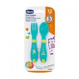 Детский набор ложка и вилка для кормления Chicco First Cutlery от 12месяцев, зеленый (16101.30)