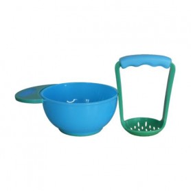 Детская тарелка для пюре Lindo со ступкой, голубая, от 6 месяцев, 300 мл (РК059)