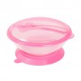 Детская тарелка на присоске Lindo РК 037 с крышкой и ложкой, розовая, 400 мл