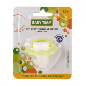 Пустышка силиконовая ортодонтическая Baby Team с колпачком, ночная, от 1 года, 1 шт (3008)