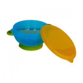 Детская тарелка Lindo с крышкой, на присоске, синяя, от 6 месяцев, 300 мл (РК036)