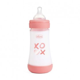 Бутылочка для кормления Chicco Perfect 5 Love пластиковая, с силиконовой соской, от 2 месяцев, розовая, 240 мл (20223.31.40)
