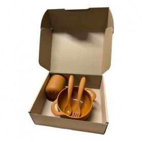 Набір силіконового посуду OldBro brown тарілка силіконова на присосці, кружка та прилади, 4 придмети (1244068)