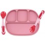 Дитяча чотирисекційна силіконова тарілка та термочутлива ложка-вилка 2Life 700 мл Рожевий (vol-10239) (1251106)