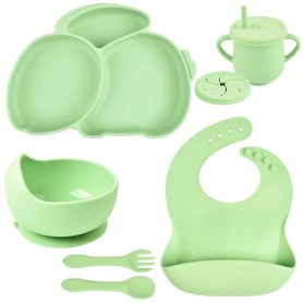 Набір силіконового посуду 2Life Y3 із 7 предметів на присосці Зелений (v-11284) (1251276)