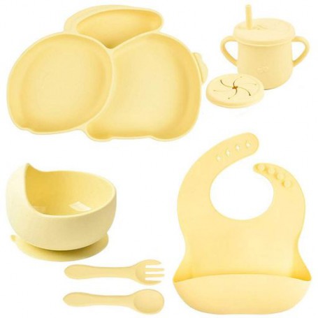 Набір силіконового посуду 2Life Y11 із 7 предметів на присосці Жовтий (v-11288) (1251185)