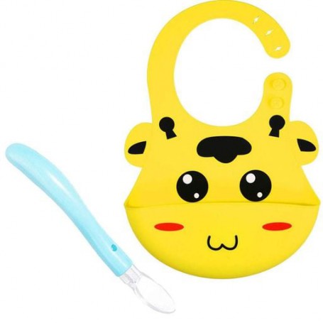 Силіконовий слинявчик 2Life 3Д Жираф 23х30 см Жовтий та ложка Блакитна (vol-10514) (1250886)