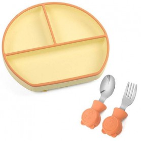 Силіконова трисекційна тарілка 2Life Y11 та металеві прилади Y25 Жовтий з помаранчевим (v-11549) (1251078)