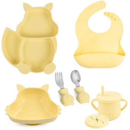 Набір дитячого посуду на присосці 2Life Білка Y11 із 7 предметів Жовтий (v-11318) (1251032)