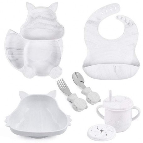 Набір дитячого посуду на присосці 2Life Білка Y1 із 7 предметів Білий мармур (v-11308) (1251020)