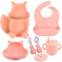 Набір дитячого посуду на присосці 2Life Білка Y12 з 7 предметів Рожевий (v-11319) (1251119)