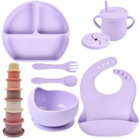 Набір силіконового посуду 2Life Y2 Фіолетовий 7 предметів та іграшка пірамідка Y11 v-11815 (1248038)
