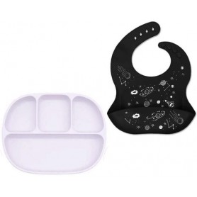 Набір посуд 2Life D1 та слинявчик космос Світло-рожевий/Чорний (v-11776) (1248021)