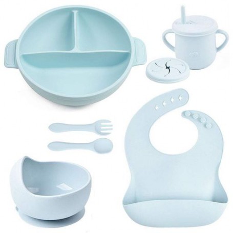 Набір дитячого силіконового посуду 2Life Y5 із 7 предметів Блакитний (v-11506) (1251137)