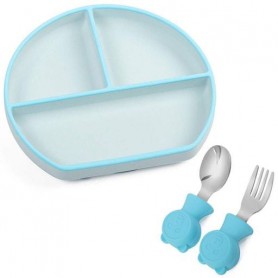 Силіконова трисекційна тарілка 2Life Y5 та металеві прилади Y9 Світло-блакитний з блакитним (v-11546) (1251075)