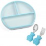 Силіконова трисекційна тарілка 2Life Y5 та металеві прилади Y9 Світло-блакитний з блакитним (v-11546) (1251075)