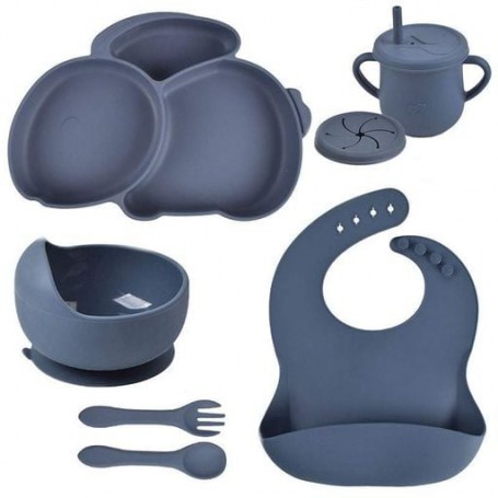 Набір силіконового посуду 2Life Y10 із 7 предметів на присосці Синій (v-11287) (1251183)