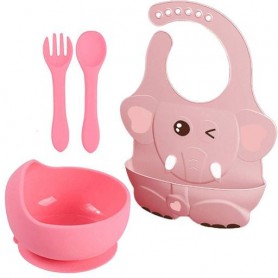 Набір 2Life тарілка та прибори Y14 і слинявчик 4D Слонік Рожевий (v-11930) (1248078)