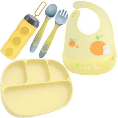 Набір посуду 2Life D16 та слинявчик Жовтий (v-11870) (1248378)