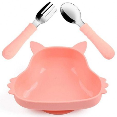 Набір дитячого посуду 2Life Y12 тарілка Білка та прибори Рожевий (v-12092) (1248395)