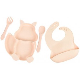 Набір силіконова трисекційна тарілка у формі білки слинявчик ложка вилка 2Life Y4 4 шт Персиковий (vol-9932) (1252379)