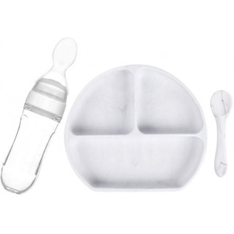 Набір силіконова напівкругла 3-х секційна тарілка ложка пляшка-ложка Y1 2Life 3 шт Білий (vol-10021) (1250682)
