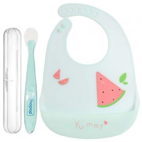 Силіконова ложка в кейсі 2Life та слинявчик Зелений (v-11916) (1248071)