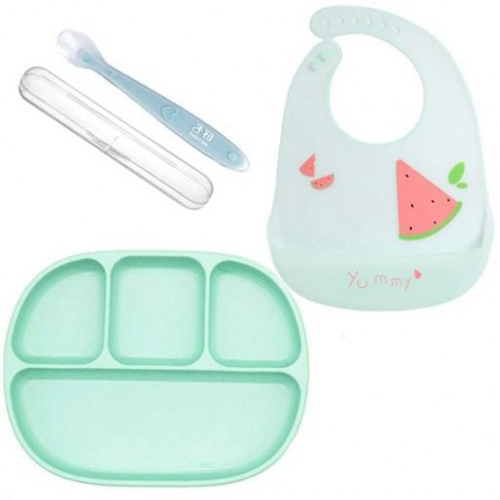 Набір посуду 2Life тарілка D10 ложка в кейсі та слинявчик Зелений (v-11914) (1248069)