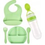Набір силіконова три-секційна тарілка слинявчик ложка вилка пляшка-ложка 2Life Y3 5 шт Зелений (vol-9929) (1251227)