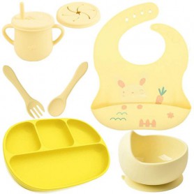 Набір силіконового посуду 2Life тарілка D16 слинявчик Зайчик тарілка для супу ложка вилка поїльник vol-10351 (1250738)