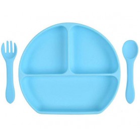 Набір силіконова трисекційна тарілка ложка вилка 2Life Y9 3 шт Синій (vol-9918) (1252345)