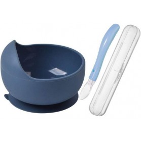 Набір силіконова кругла тарілка 2Life Y10 для перших страв та ложка у кейсі Синій (vol-10282) (1250729)