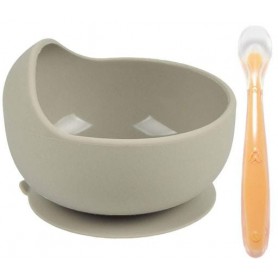 Набір силіконова кругла тарілка для перших страв та ложка 2Life Y20 2 шт Сірий (vol-10169) (1251239)