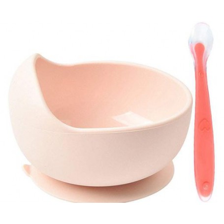 Силіконова кругла глибока тарілка для перших страв на присосці та ложечка 2Life Y4 2 шт Рожевий (vol-10151) (1251204)