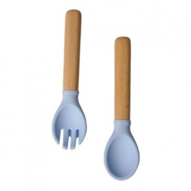 Приборы силиконовые детские OldBro ложка и вилка с деревянной ручкой, SKY blue (1244041)