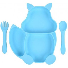 Набір силіконова трисекційна тарілка у формі білки ложка вилка 2Life Y9 3 шт Синій (vol-9921) (1252346)