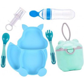 Набір 2Life Y9 силіконова тарілка-білка, ложка, контейнери-снеки, шприц-дозатор, пляшка-ложка Блакитний (vol-10037) (1250691)