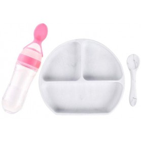 Набір силіконова напівкругла 3-х секційна тарілка ложка пляшка-ложка 2Life Y1 3 шт Білий (vol-10022) (1250683)