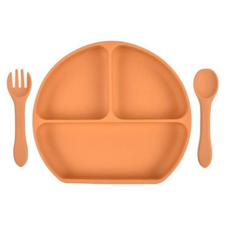 Набір трисекційна силіконова тарілка ложка вилка 2Life Y25 3 шт Помаранчевий (vol-9772) (1252098)