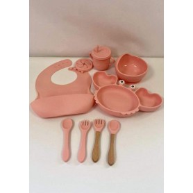 Силиконовый набор детской посуды для первого прикорма – 8 предметов, цвет Кораловый (1248446)