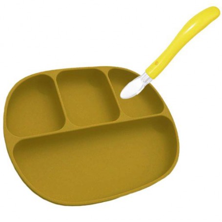 Чотирьох-секційна тарілка та силіконова ложка в контейнері 2Life D6 678 мл Жовта (vol-10682) (1250773)