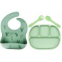 Чотирисекційна силіконова тарілка прилади в кейсі слюнявчик силіконовий 2Life 4 предмети Зелений (vol-10271) (1250745)