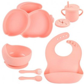 Набір силіконового посуду 2Life Y12 із 7 предметів на присосці Рожевий (v-11289) (1251011)