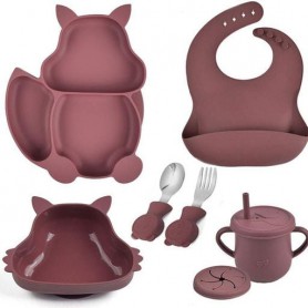 Набір дитячого посуду на присосці 2Life Білка Y16 із 7 предметів Бордовий (v-11323) (1251040)