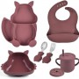 Набір дитячого посуду на присосці 2Life Білка Y16 із 7 предметів Бордовий (v-11323) (1251040)