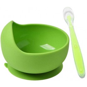 Набір силіконова кругла тарілка для перших страв та ложка 2Life Y7 2 шт Зелений (vol-10175) (1251038)